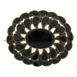 10k Gold Black Onyx Milgrain Brooch Pin Pendant