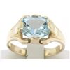 Image 1 : 10k Gold Cushion Cut Horizontal Aquamarine Solitaire Ladies Ring