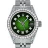 Image 1 : Rolex Ladies Stainless Steel Green Vignette Diamond Lugs & Datejust 26MM
