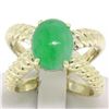 Image 1 : 14k Solid Gold Open Twisted Wire Bands Open Wide Cabochon Green Jade Ring