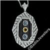 Image 2 : 18kt White Gold 2.15 ctw Aquamarine, Citrine, & Diamond Open Milgrain Pendant Ne