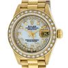 Image 1 : Rolex Ladies 18K Yellow Gold Mother Of Pearl String Diamond President Wristwatch