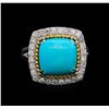 Image 2 : 14KT White Gold 4.02 ctw Turquoise and Diamond Ring