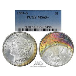 1881-S $1 Morgan Silver Dollar Coin PCGS MS65+ Amazing Toning