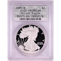 2005-W $1 Proof American Silver Eagle Coin PCGS PR69DCAM Retro Doily Holder
