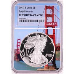 2019-S $1 Proof American Silver Eagle Coin NGC PF69 Ultra Cameo Bridge Core