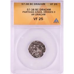 57-38 BC Parthian Kings Orodes II Drachm Silver Coin ANACS VF25