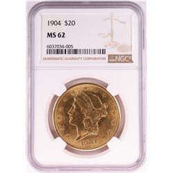 1904 $20 Liberty Head Double Eagle Gold Coin NGC MS62