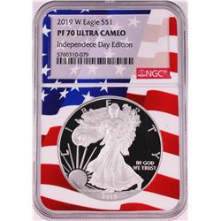 2019-W $1 Proof American Silver Eagle Coin NGC PF70 Ultra Cameo Independence Day Flag