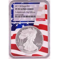 2019-W $1 Proof American Silver Eagle Coin NGC PF70 Ultra Cameo Independence Day Flag