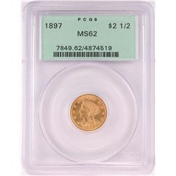 1897 $2 1/2 Indian Head Quarter Eagle Coin PCGS MS62 Old Green Holder