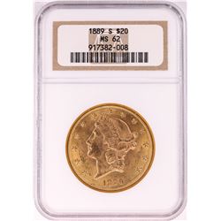 1889-S $20 Liberty Head Double Eagle Gold Coin NGC MS62