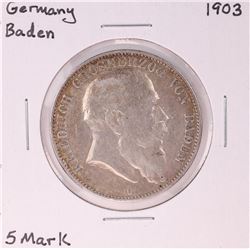 1903 German Baden 5 Mark Silver Coin
