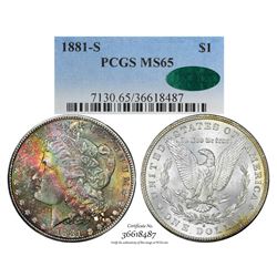 1881-S $1 Morgan Silver Dollar Coin PCGS MS65 CAC Amazing Toning