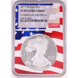 2019-W $1 Proof American Silver Eagle Coin NGC PF70 Ultra Cameo Independence Day Flag