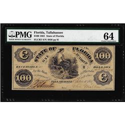 1861 $100 State of Florida Tallahassee Cr.2 Obsolete Note PMG Choice Uncirculated 64