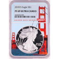 2018-S $1 Proof American Silver Eagle Coin NGC PF69 Ultra Cameo Bridge Core