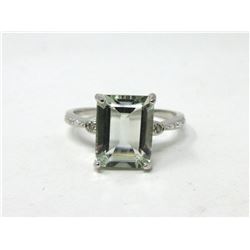 Sterling Silver Green Amethyst & Diamond Ring