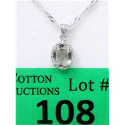 Sterling Silver Green Amethyst & Diamond Pendant