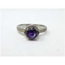 Sterling Silver Amethyst & Diamond Ring