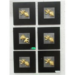 6 New 2D Gold Fish Wall Art - 12" x 12"