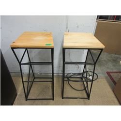 Pair of Wood and Metal Plant Stand/Accent Tables