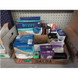 Box Lot of Toothpaste, Foot Scrubbers and More