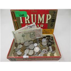 Trump Cigar Box Full of Foreign Coins and Bills