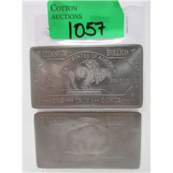 Two 1 Troy Oz. .999 Fine Titanium Buffalo Bars