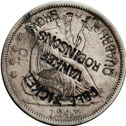 (1856-59) Counterstamped 1843-O Seated Liberty Half Dol 