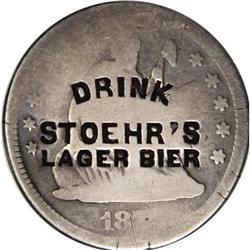 Counterstamped 1877 Seated Quarter, Drink Stoehr''s Lag 