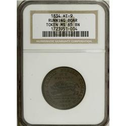1834 Running Boar MS65 Brown NGC. Low-8, Rulau-HT-9, De 