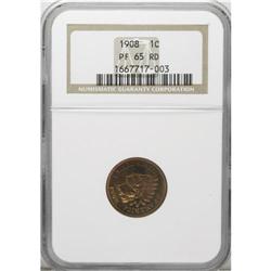 1908 1C PR65 Red NGC. Vibrant copper-orange with a spl 