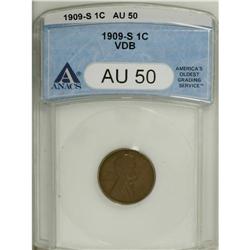 1909-S VDB 1C AU50 ANACS. Pleasing light to medium bro 