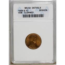 1909-S VDB 1C --Cleaned--ANACS. MS60 Details. Even copp 