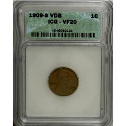 1909-S VDB 1C VF20 ICG. Moderately worn with medium-br 
