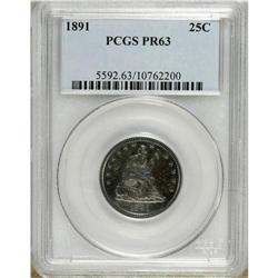 1891 25C PR63 PCGS. Whispers of cobalt-blue and lavend 