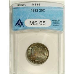 1892 25C MS65 ANACS. Type Two Reverse. Beautiful multi 