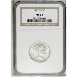 1892-S 25C MS64 NGC. Type Two Reverse. A charming and 