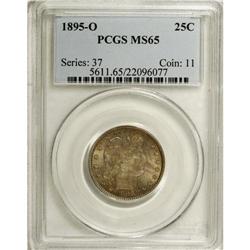 1895-O 25C MS65 PCGS. Subtle lavender, rose, and orang 