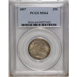 1897 25C MS64 PCGS. Highly lustrous with rich peach, o 