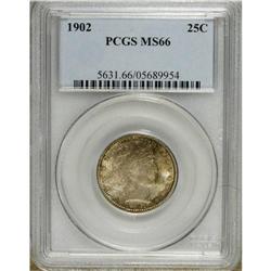 1902 25C MS66 PCGS. This piece has frosty luster accen 