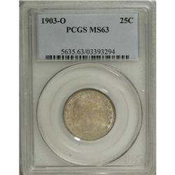 1903-O 25C MS63 PCGS. Chestnut and olive intermingle a 