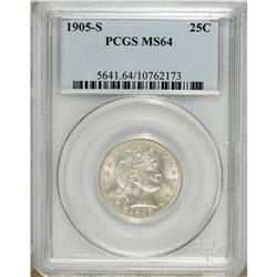 1905-S 25C MS64 PCGS. Radiant luster exudes from nearl 