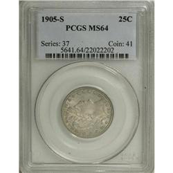 1905-S 25C MS64 PCGS. Pastel tan and ice-blue shades a 