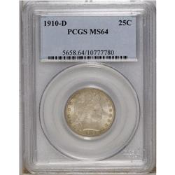 1910-D 25C MS64 PCGS. Glowing luster shows through a t 