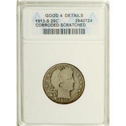 1913-S 25C --Corroded, Scratched--ANACS. Good 4 Details 