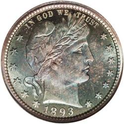 1893 25C PR68 Cameo NGC. A deep layer of electric-blue 
