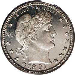 1901 25C PR67 Cameo PCGS. Fully struck and pristine, w 