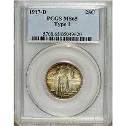 1917-D 25C Type One MS65 PCGS. A beautiful array of gr 